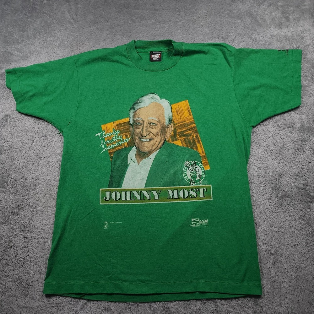 VINTAGE Boston Celtics Shirt Men XL Green Johnny Most NBA Single Stitch Made USA
